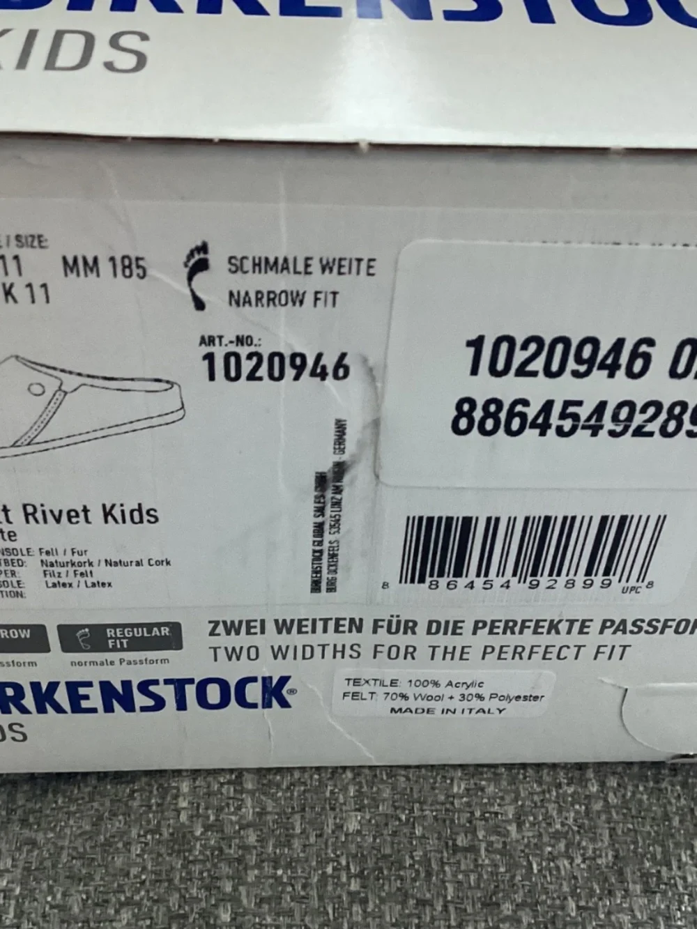 Birkenstock Zermatt Genuine Shearling Lined Slipper (Toddler Kid), size 11 US
